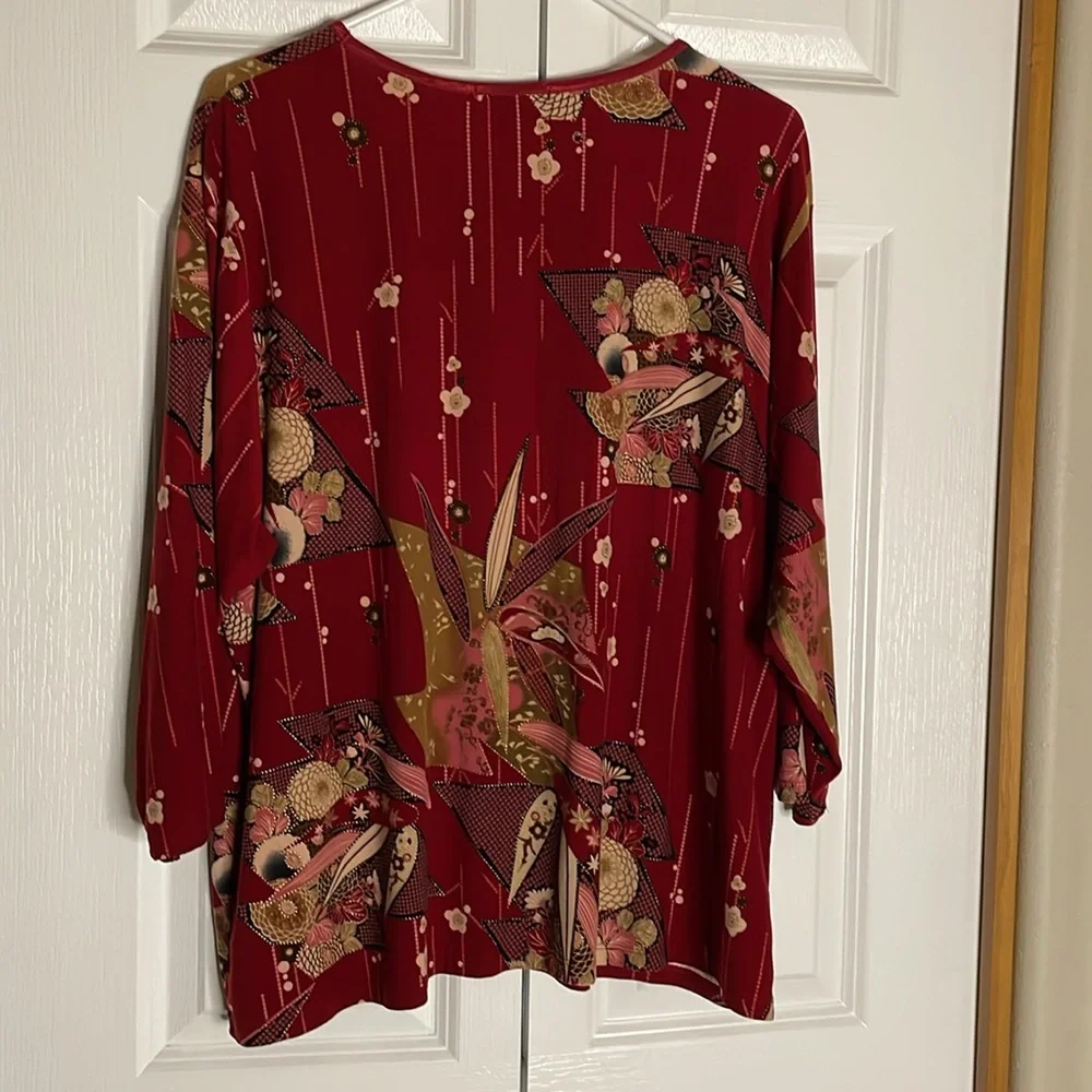 JESSICA MAX Floral Round Neckline Pullover Top, Women’s Size 2X, Red